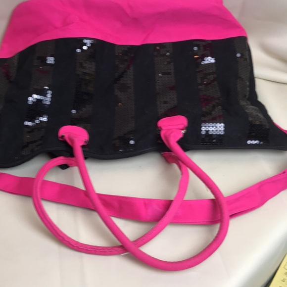 Victoria secrets carryall bag with zipper black sequins and hot pink - Picture 7 of 10